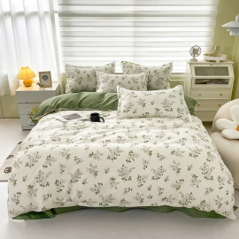 Floral Printed Home Queen Bedding Set Soft Fresh Comfortable Duvet Cover Set with Sheets Quilt Covers Pillow Cases 3-4 Pcs Sets